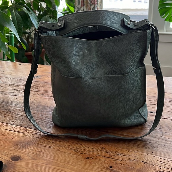 All Saints Handbags - EUC All Saints Pebbled Leather Mushroom Grey Green Hobo Bucket Bag